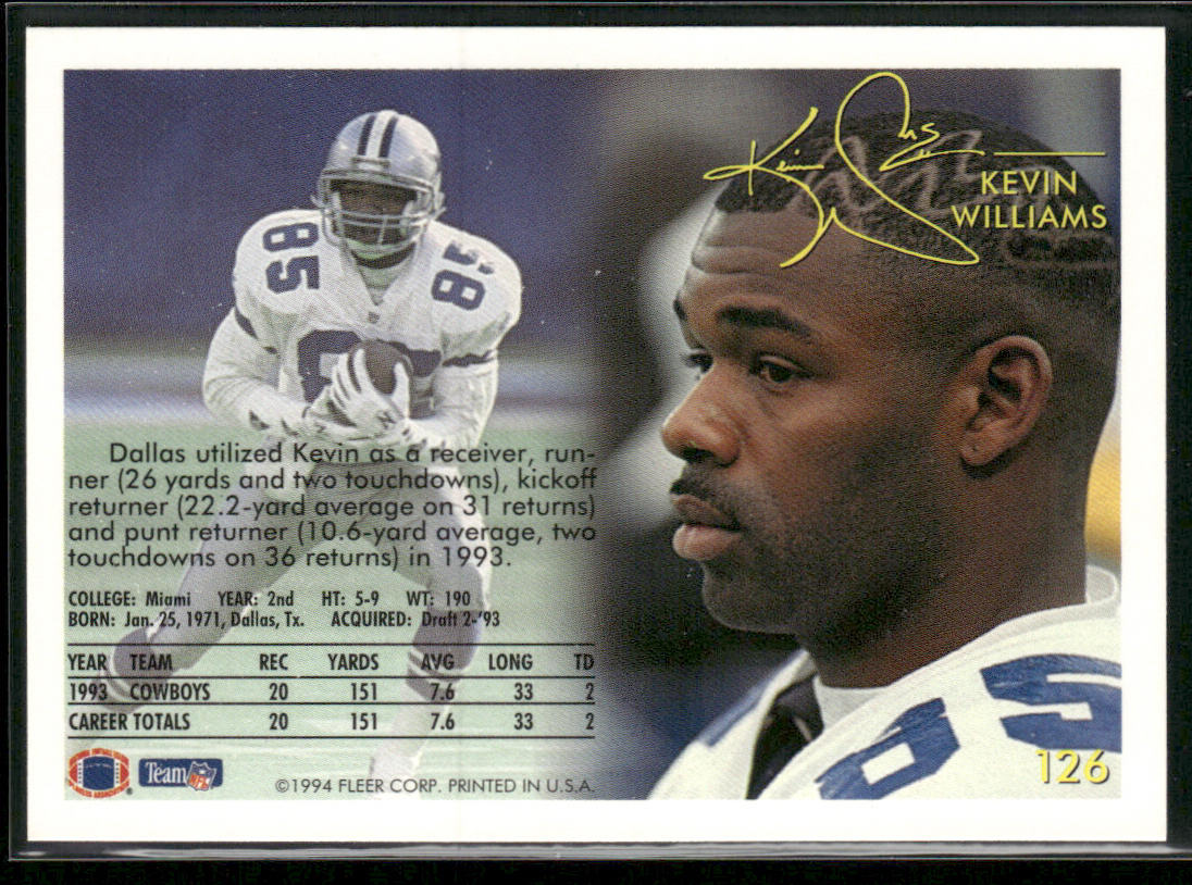 Kevin Williams 1994 Fleer #126 Dallas Cowboys