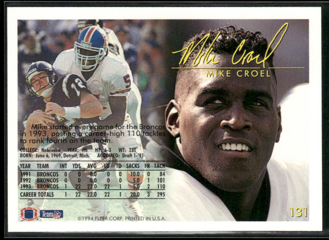 Mike Croel 1994 Fleer #131 Denver Broncos