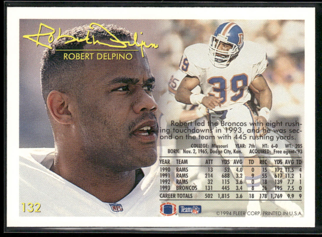 Robert Delpino 1994 Fleer #132 Denver Broncos