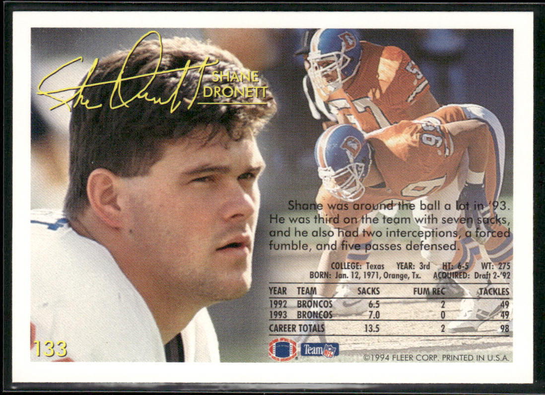 Shane Dronett 1994 Fleer #133 Denver Broncos