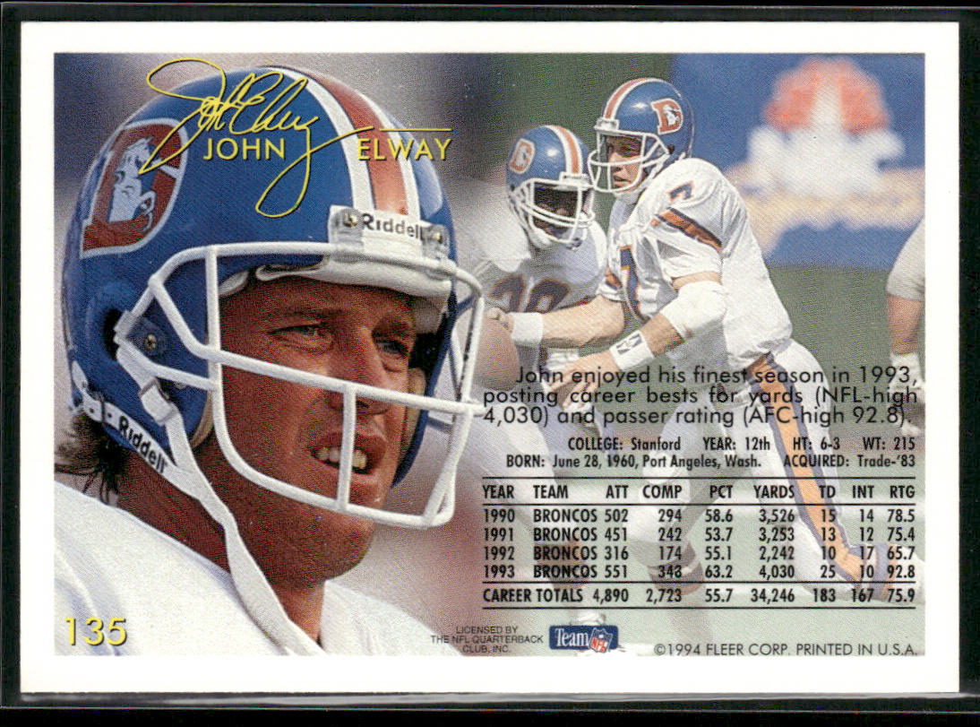 John Elway 1994 Fleer #135 Denver Broncos