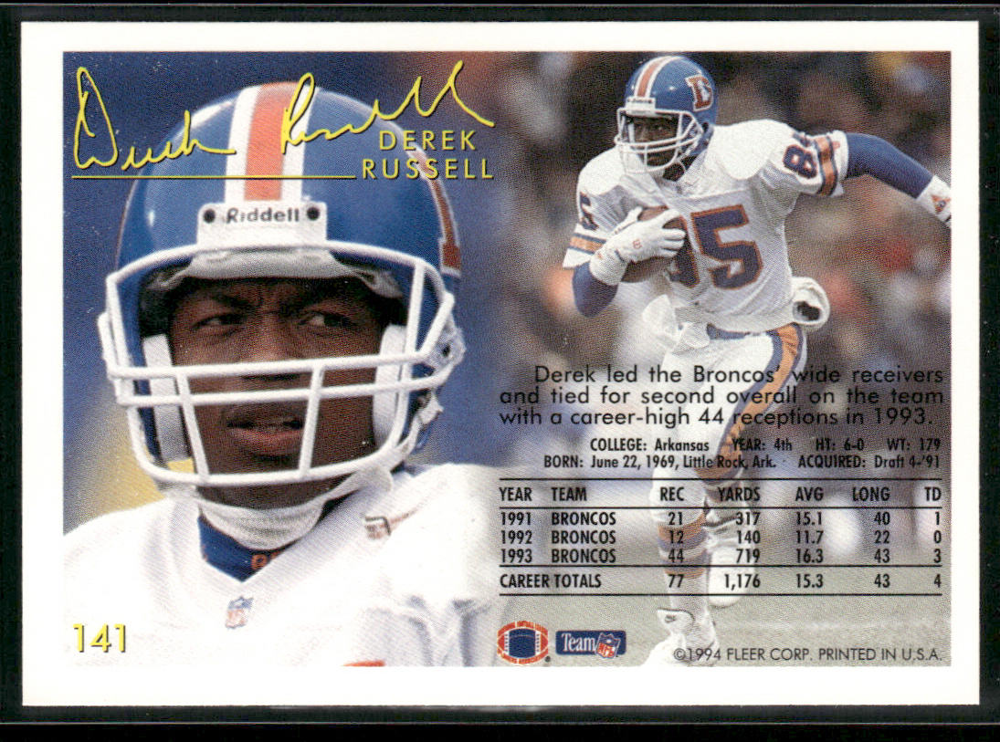 Derek Russell 1994 Fleer #141 Denver Broncos
