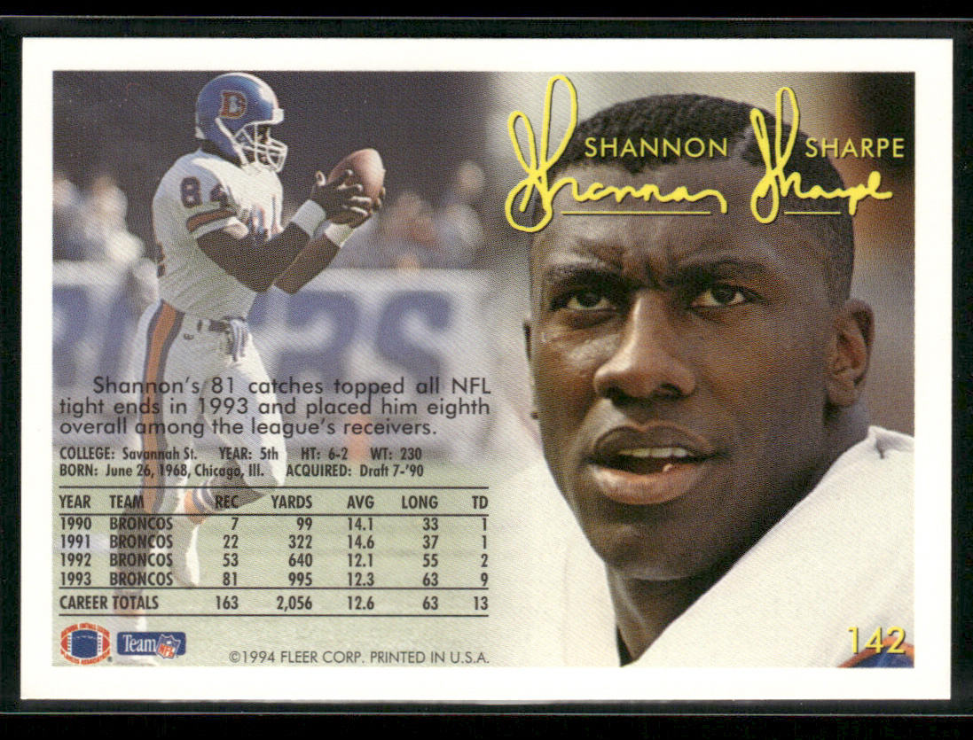Shannon Sharpe 1994 Fleer #142 Denver Broncos