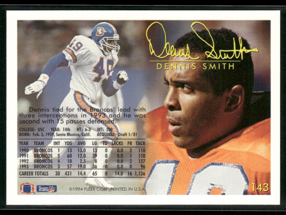 Dennis Smith 1994 Fleer #143 Denver Broncos