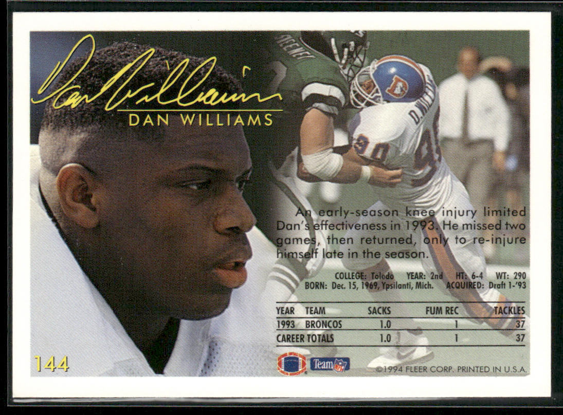 Dan Williams 1994 Fleer #144 Denver Broncos