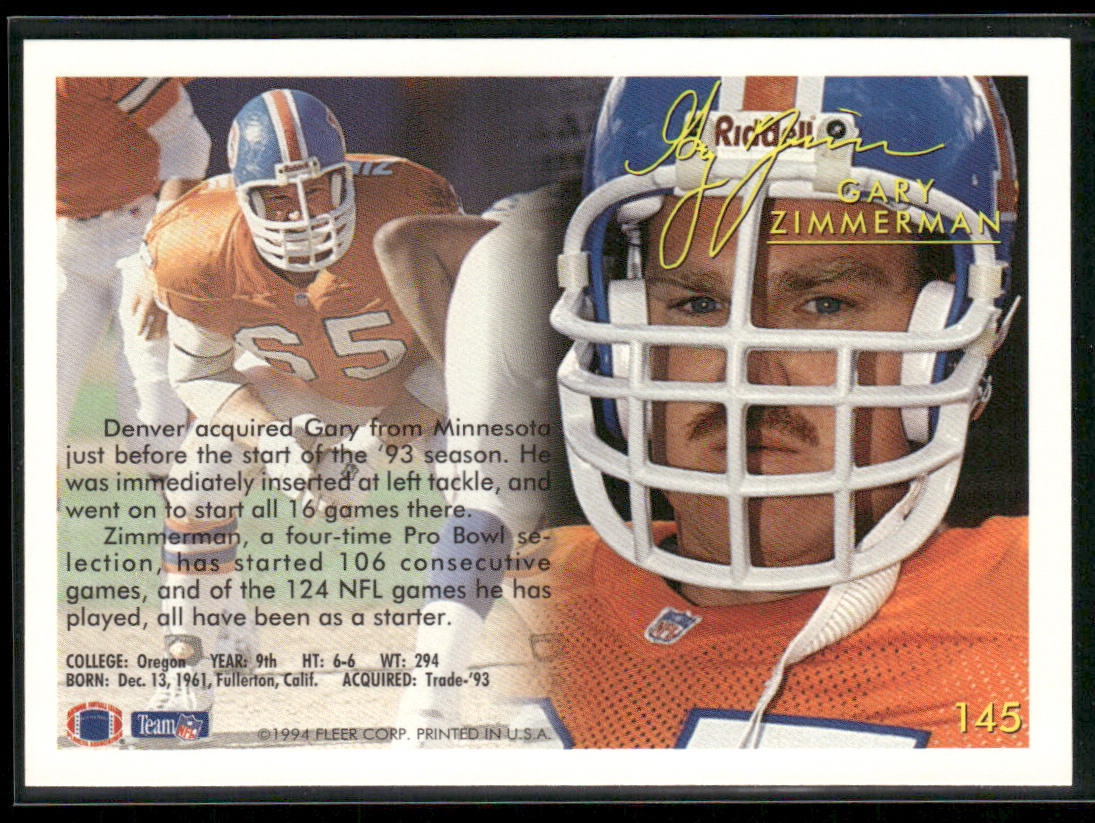 Gary Zimmerman 1994 Fleer #145 Denver Broncos