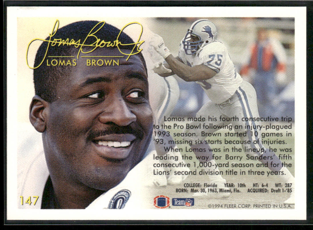 Lomas Brown 1994 Fleer #147 Detroit Lions