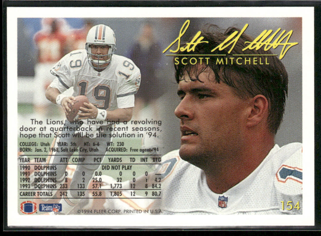 Scott Mitchell 1994 Fleer #154 Detroit Lions