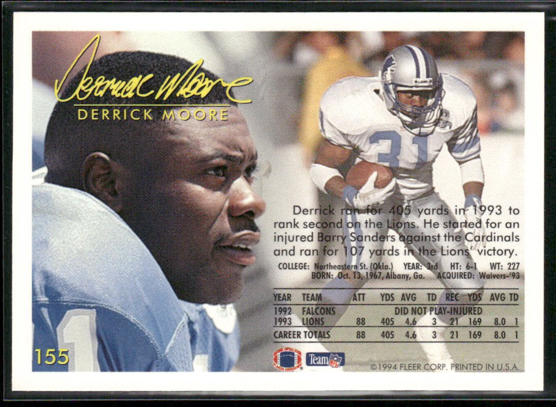 Derrick Moore 1994 Fleer #155 Detroit Lions