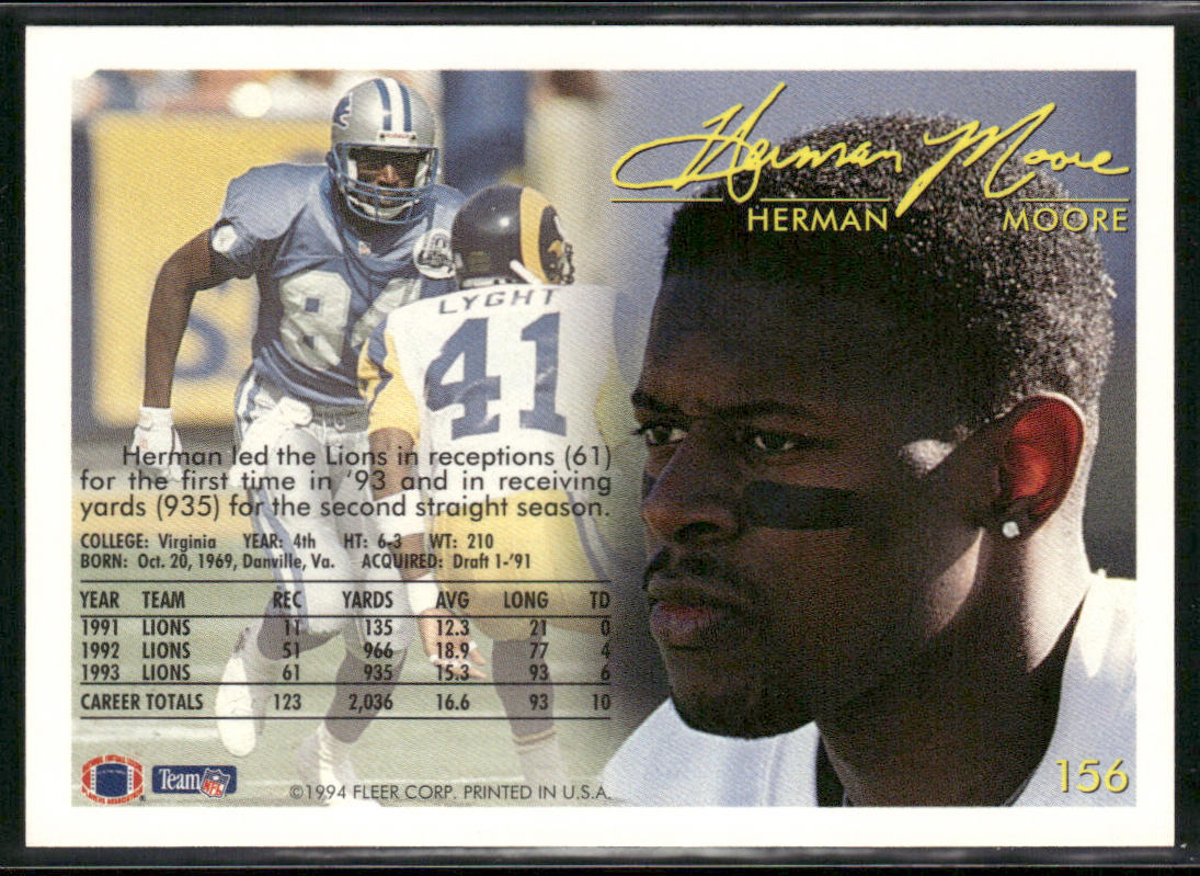 Herman Moore 1994 Fleer #156 Detroit Lions