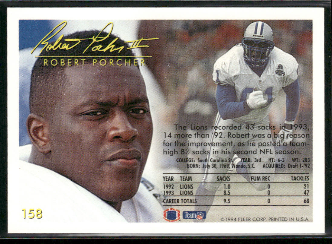 Robert Porcher 1994 Fleer #158 Detroit Lions