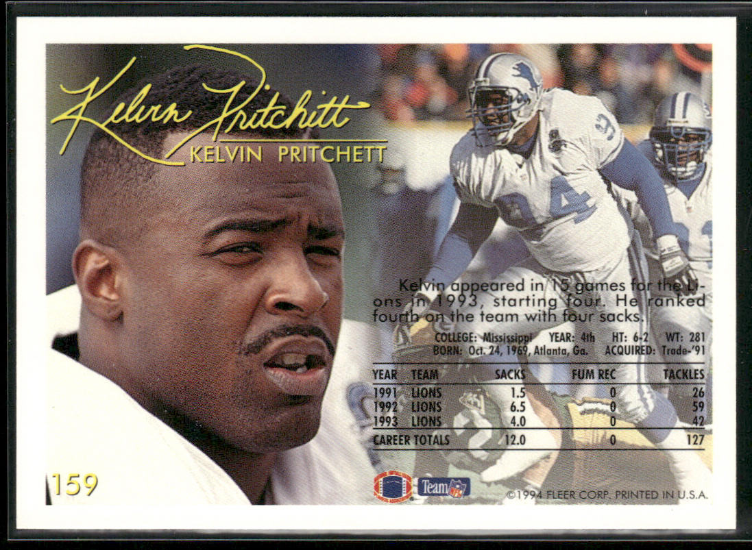 Kelvin Pritchett 1994 Fleer #159 Detroit Lions