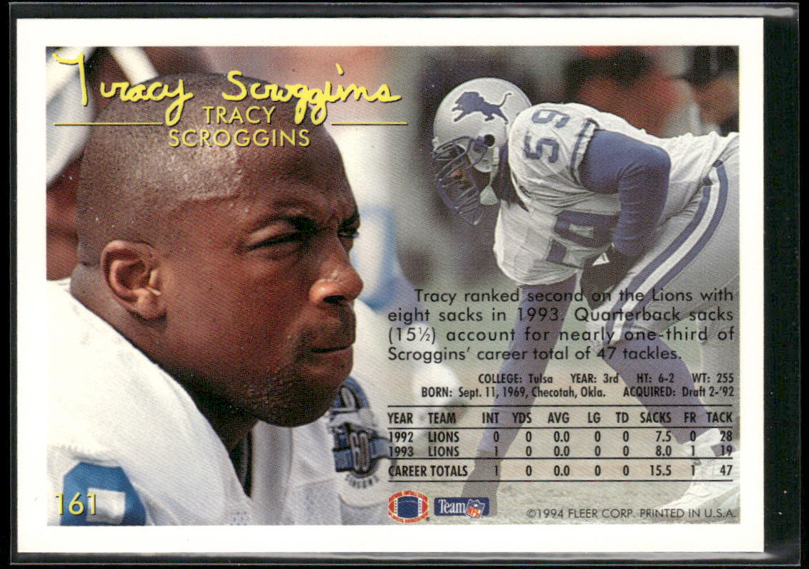 Tracy Scroggins 1994 Fleer #161 Detroit Lions