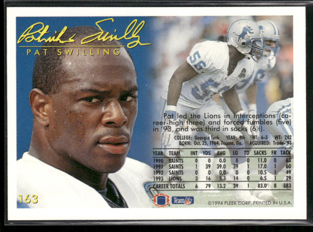 Pat Swilling 1994 Fleer #163 Detroit Lions