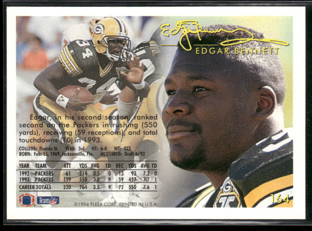 Edgar Bennett 1994 Fleer #164 Green Bay Packers