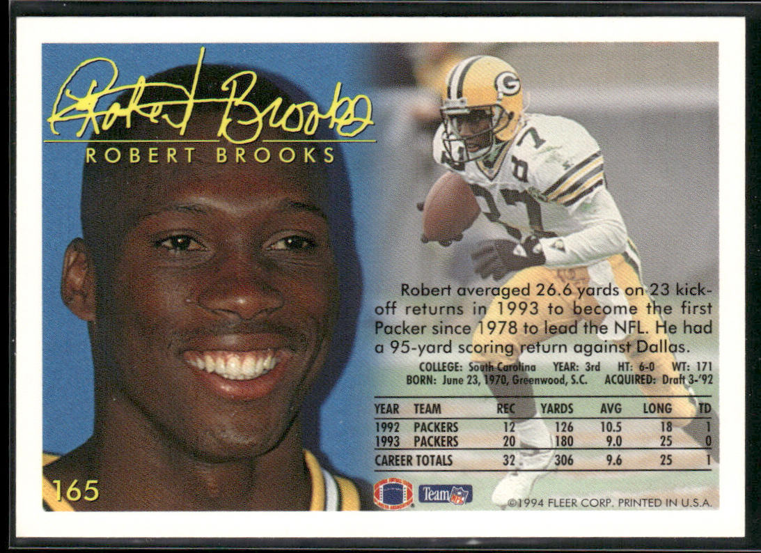 Robert Brooks 1994 Fleer #165 Green Bay Packers