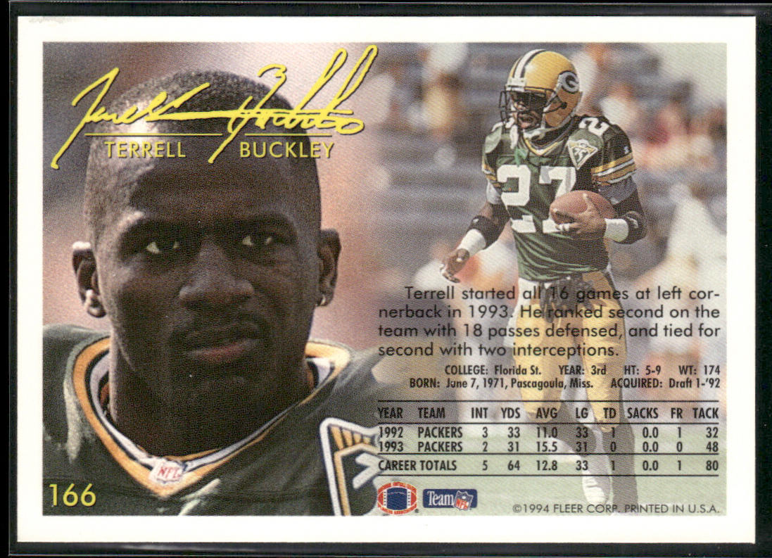 Terrell Buckley 1994 Fleer #166 Green Bay Packers