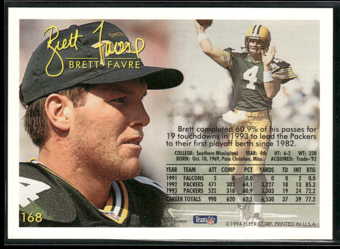 Brett Favre 1994 Fleer #168 Green Bay Packers