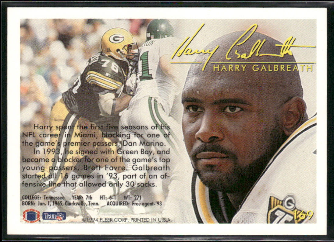 Harry Galbreath 1994 Fleer #169 Green Bay Packers