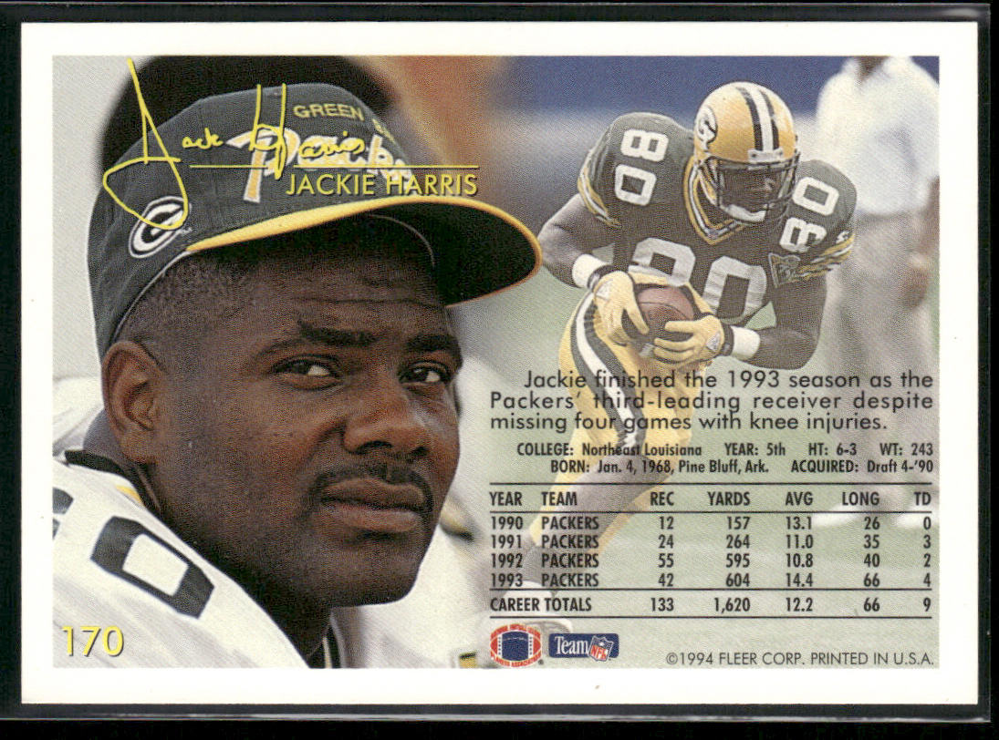 Jackie Harris 1994 Fleer #170 Green Bay Packers