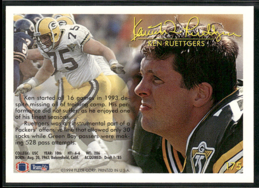 Ken Ruettgers 1994 Fleer #175 Green Bay Packers