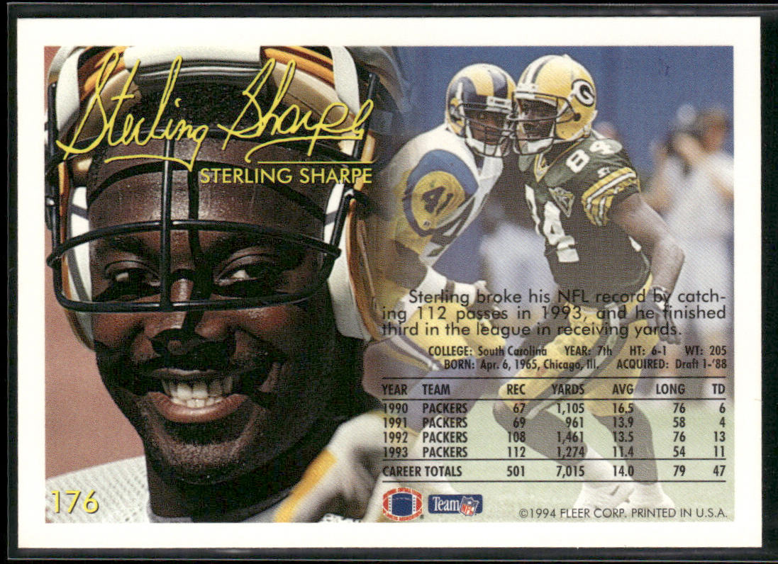 Sterling Sharpe 1994 Fleer #176 Green Bay Packers