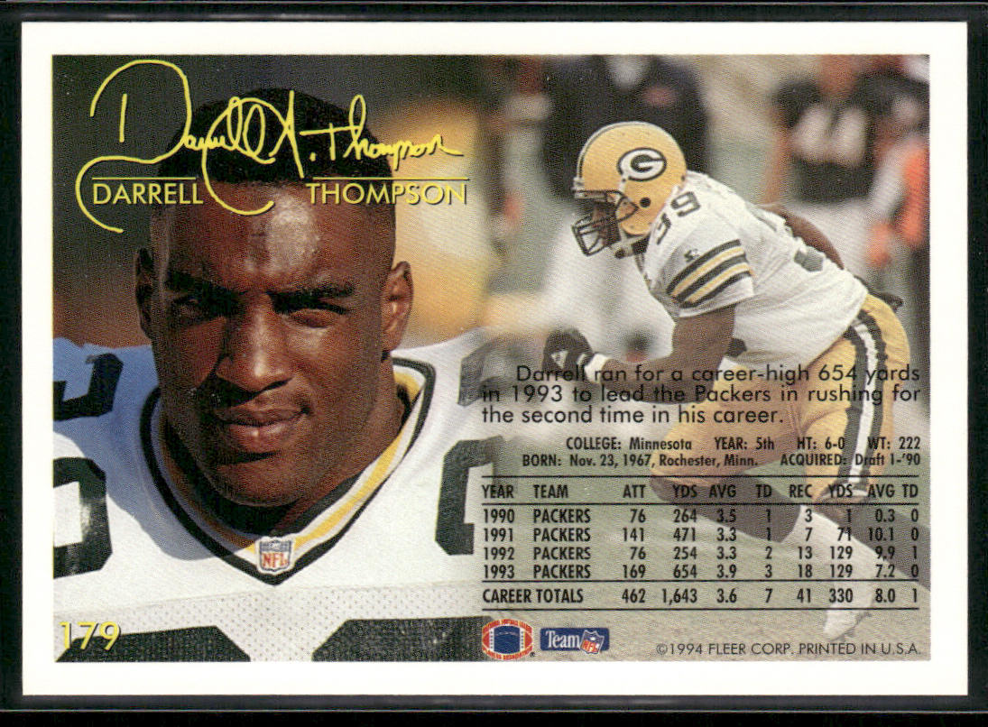 Darrell Thompson 1994 Fleer #179 Green Bay Packers