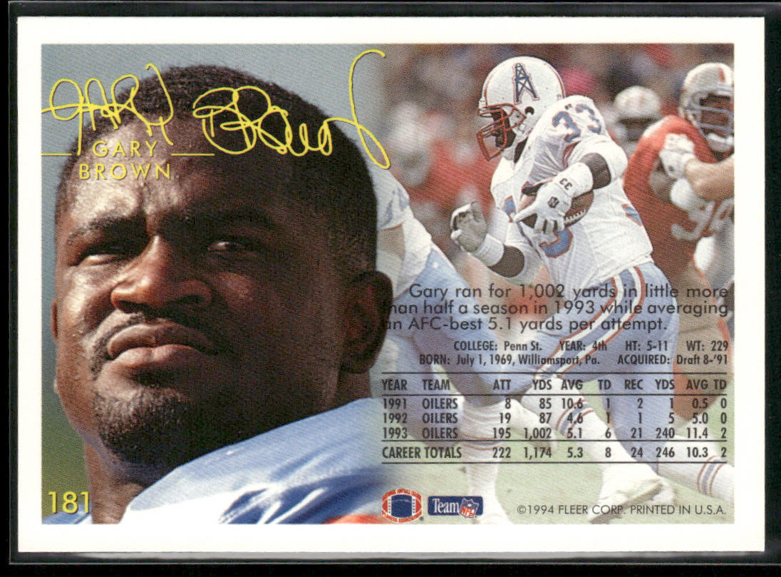 Gary Brown 1994 Fleer #181 Houston Oilers