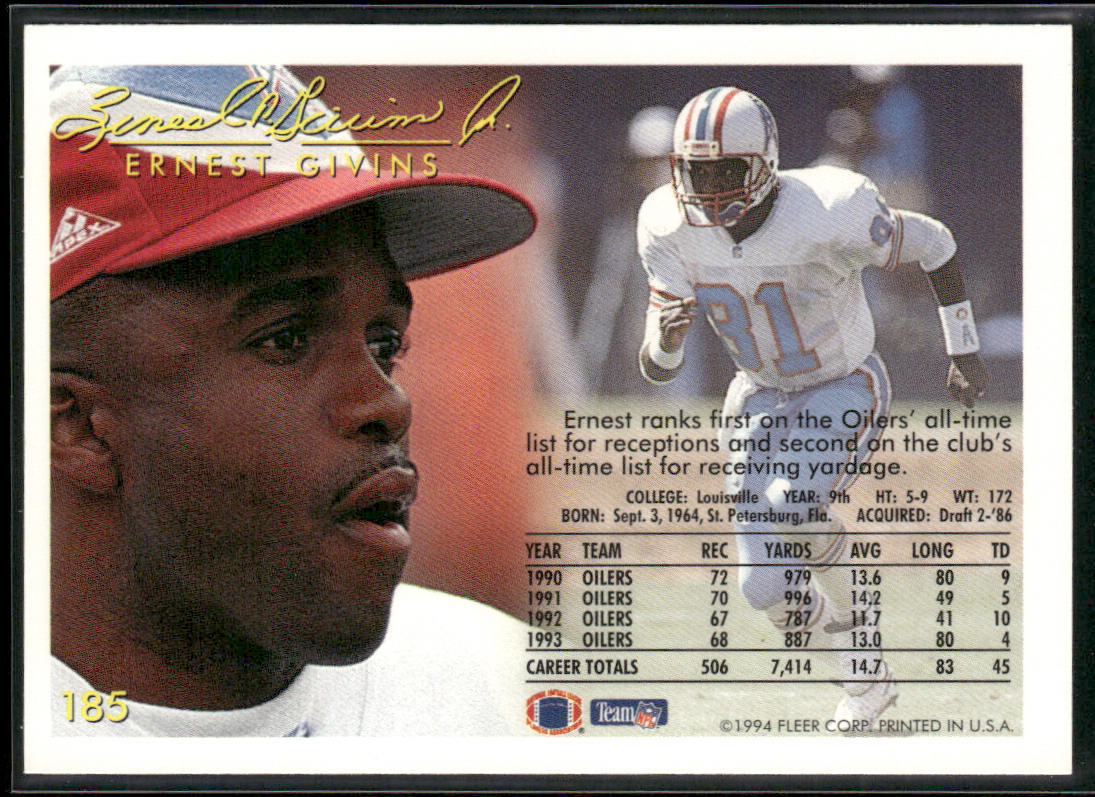 Ernest Givins 1994 Fleer #185 Houston Oilers