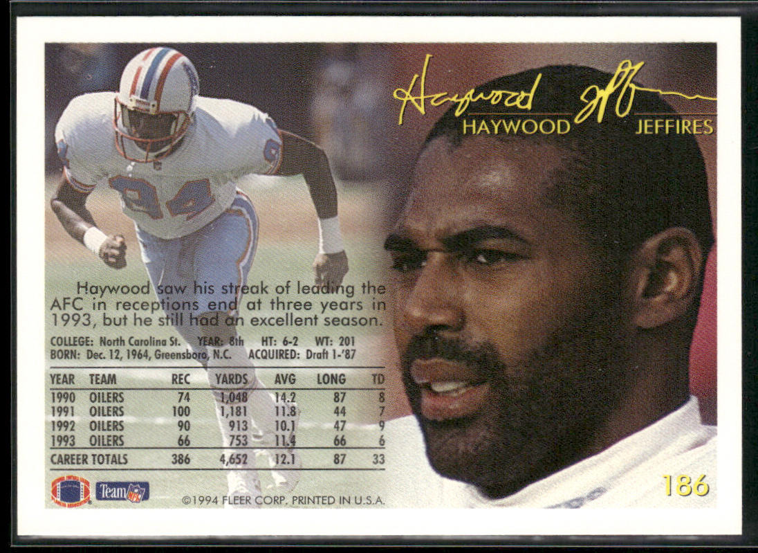 Haywood Jeffires 1994 Fleer #186 Houston Oilers