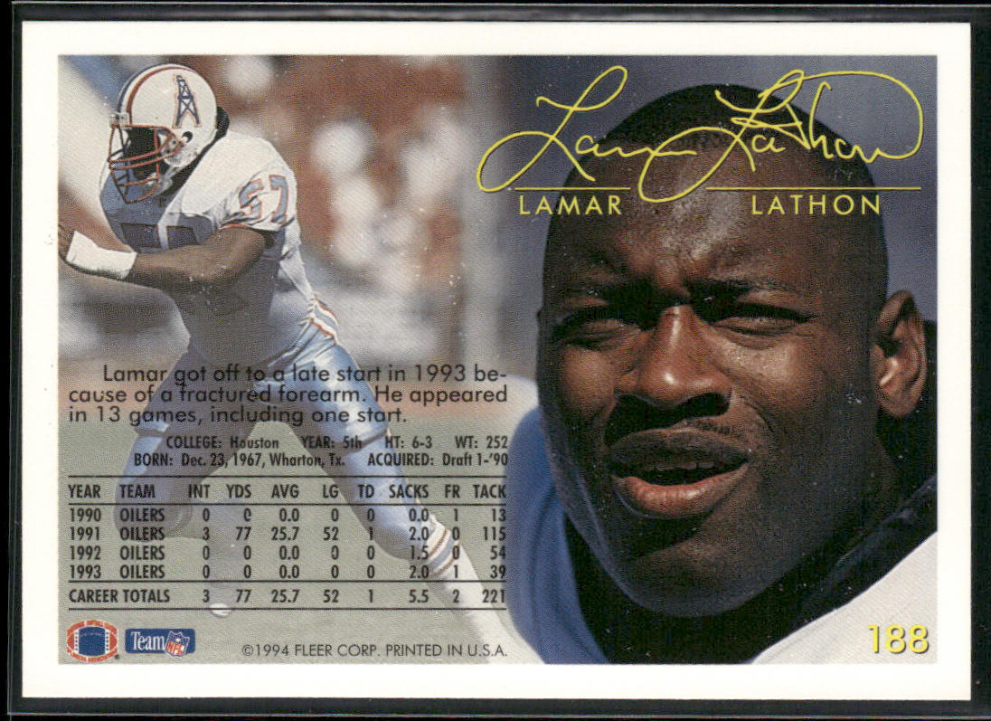 Lamar Lathon 1994 Fleer #188 Houston Oilers