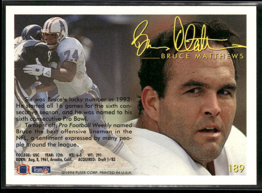 Bruce Matthews 1994 Fleer #189 Houston Oilers