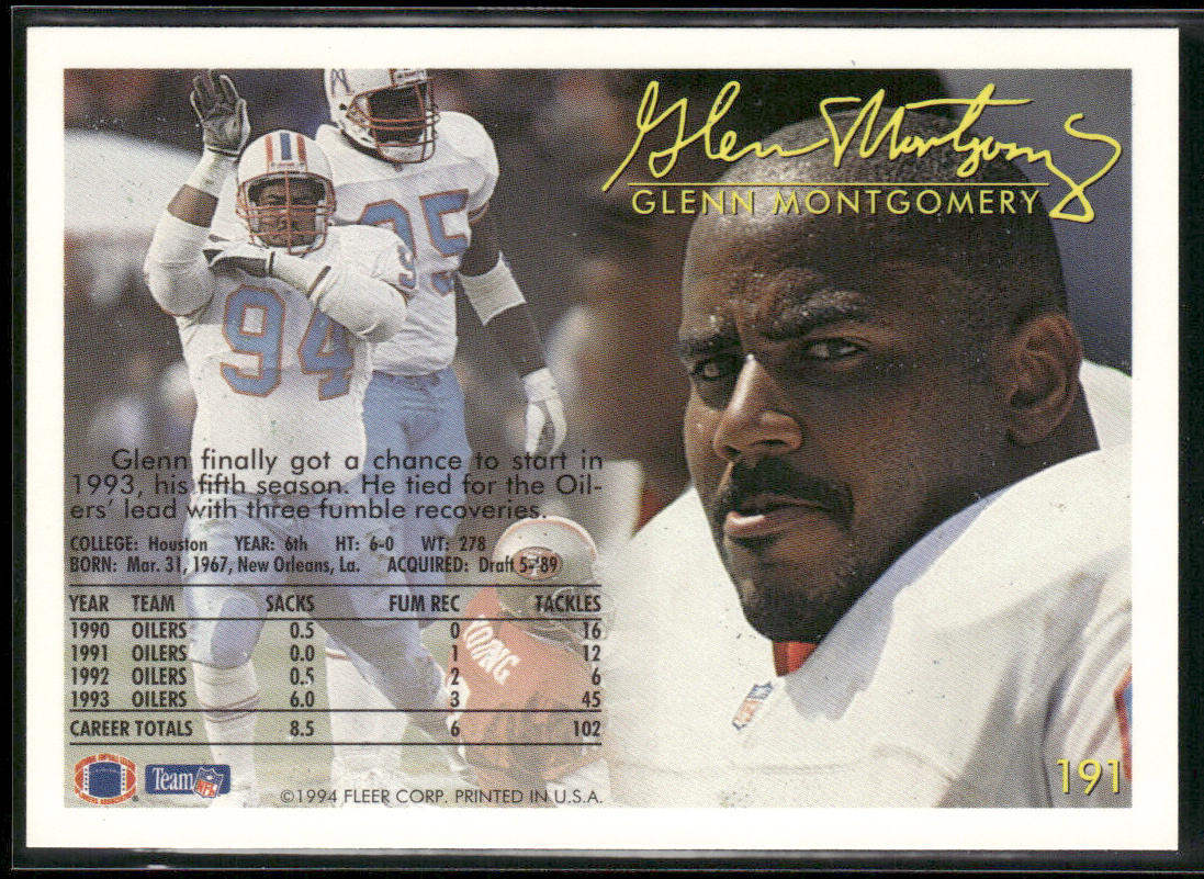 Glenn Montgomery 1994 Fleer #191 RC Houston Oilers