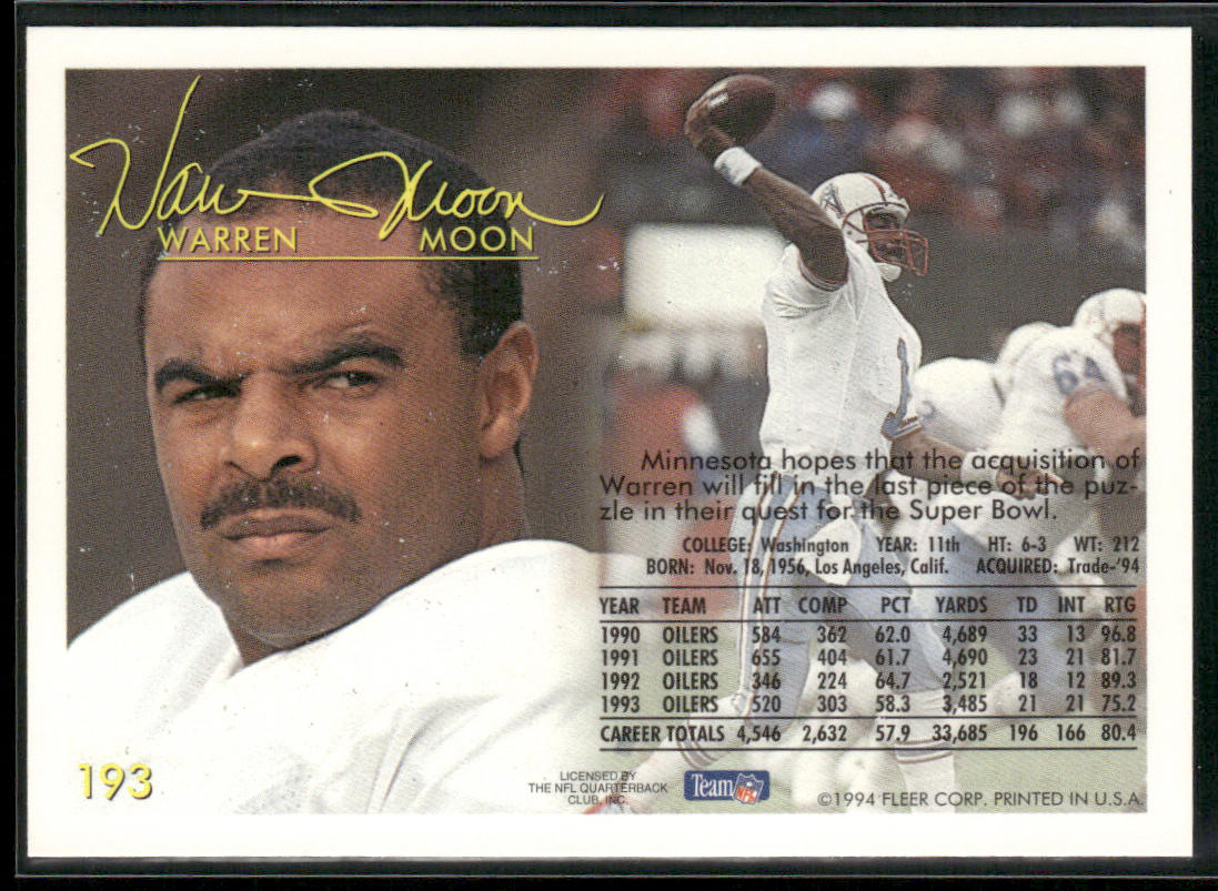 Warren Moon 1994 Fleer #193 Minnesota Vikings