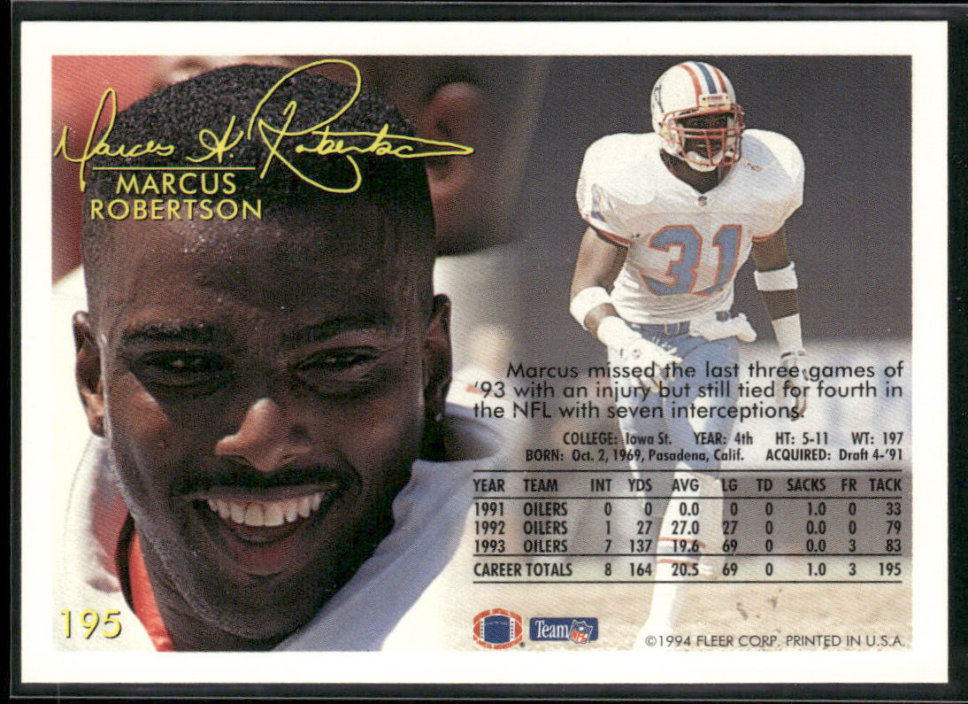 Marcus Robertson 1994 Fleer #195 Houston Oilers