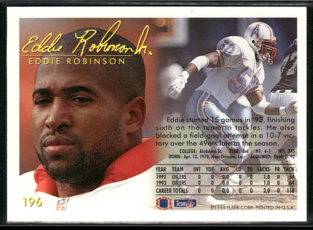Eddie Robinson 1994 Fleer #196 Houston Oilers