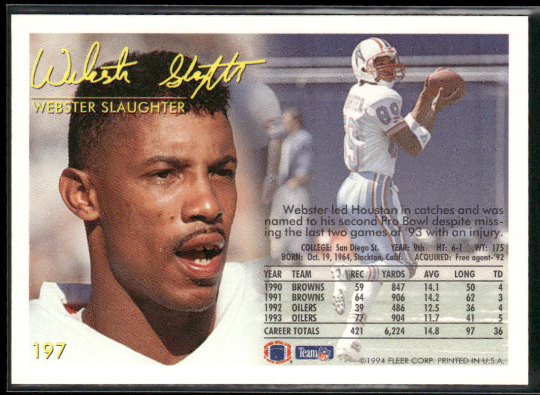 Webster Slaughter 1994 Fleer #197 Houston Oilers