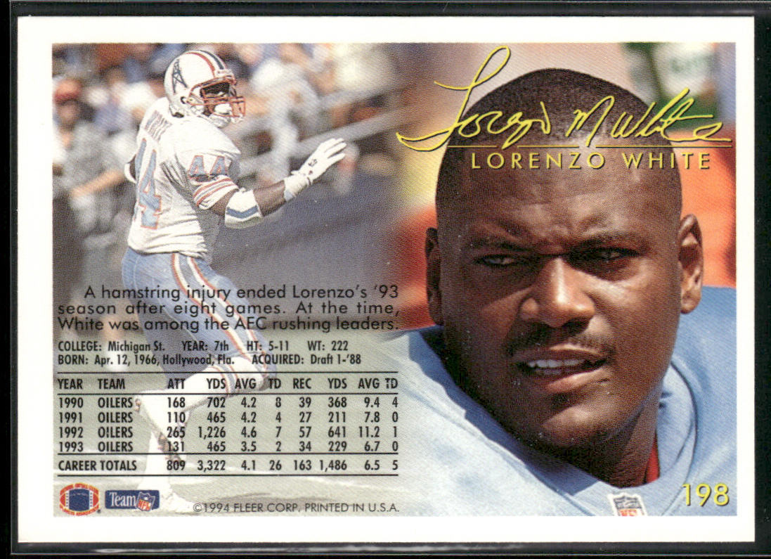 Lorenzo White 1994 Fleer #198 Houston Oilers
