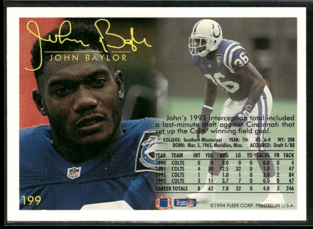 John Baylor 1994 Fleer #199 Indianapolis Colts