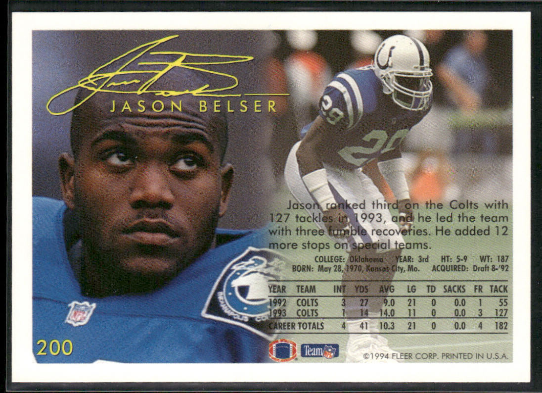 Jason Belser 1994 Fleer #200 Indianapolis Colts