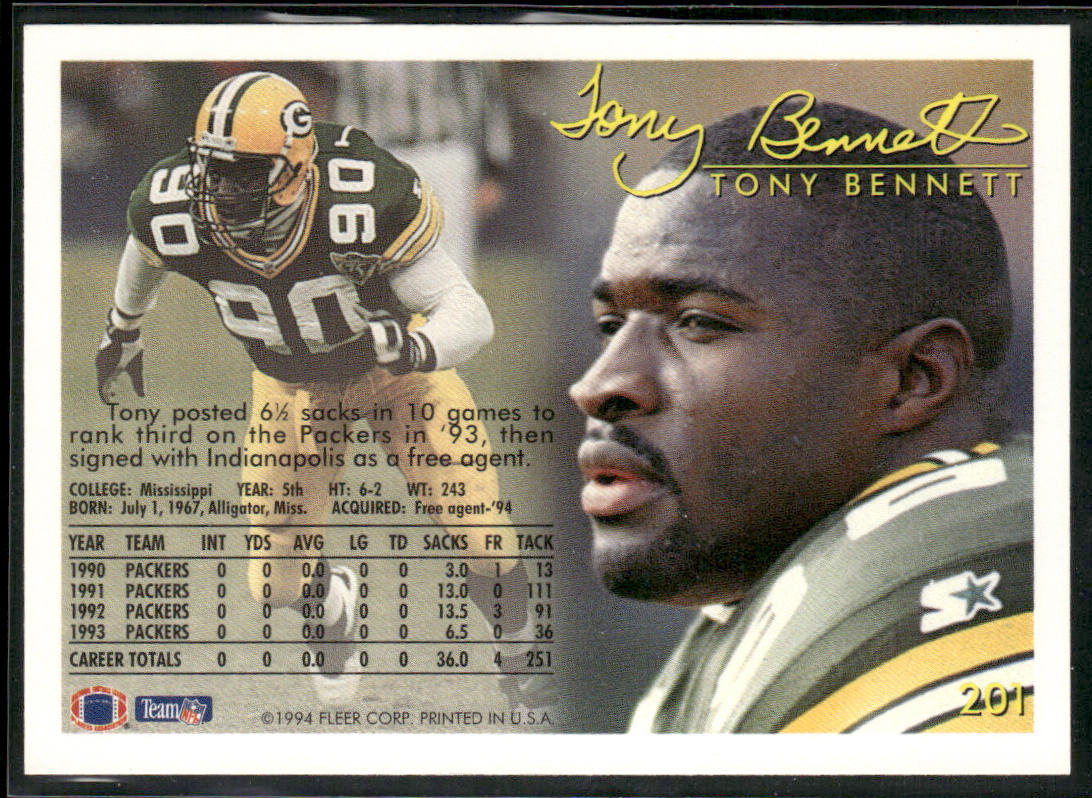 Tony Bennett 1994 Fleer #201 Indianapolis Colts