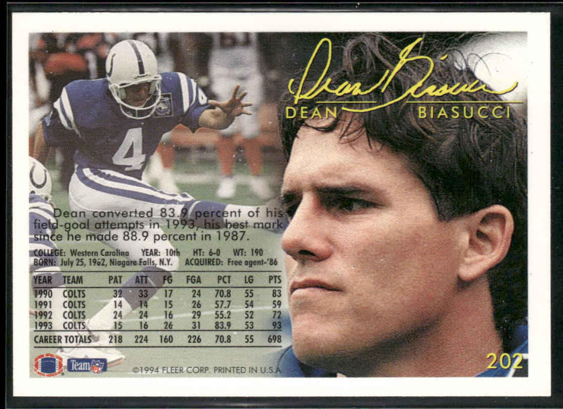 Dean Biasucci 1994 Fleer #202 Indianapolis Colts