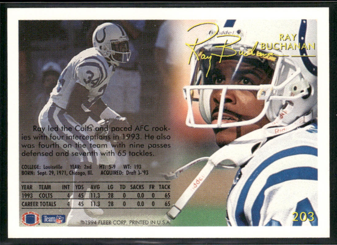 Ray Buchanan 1994 Fleer #203 Indianapolis Colts