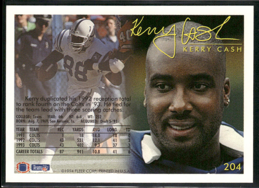 Kerry Cash 1994 Fleer #204 Indianapolis Colts