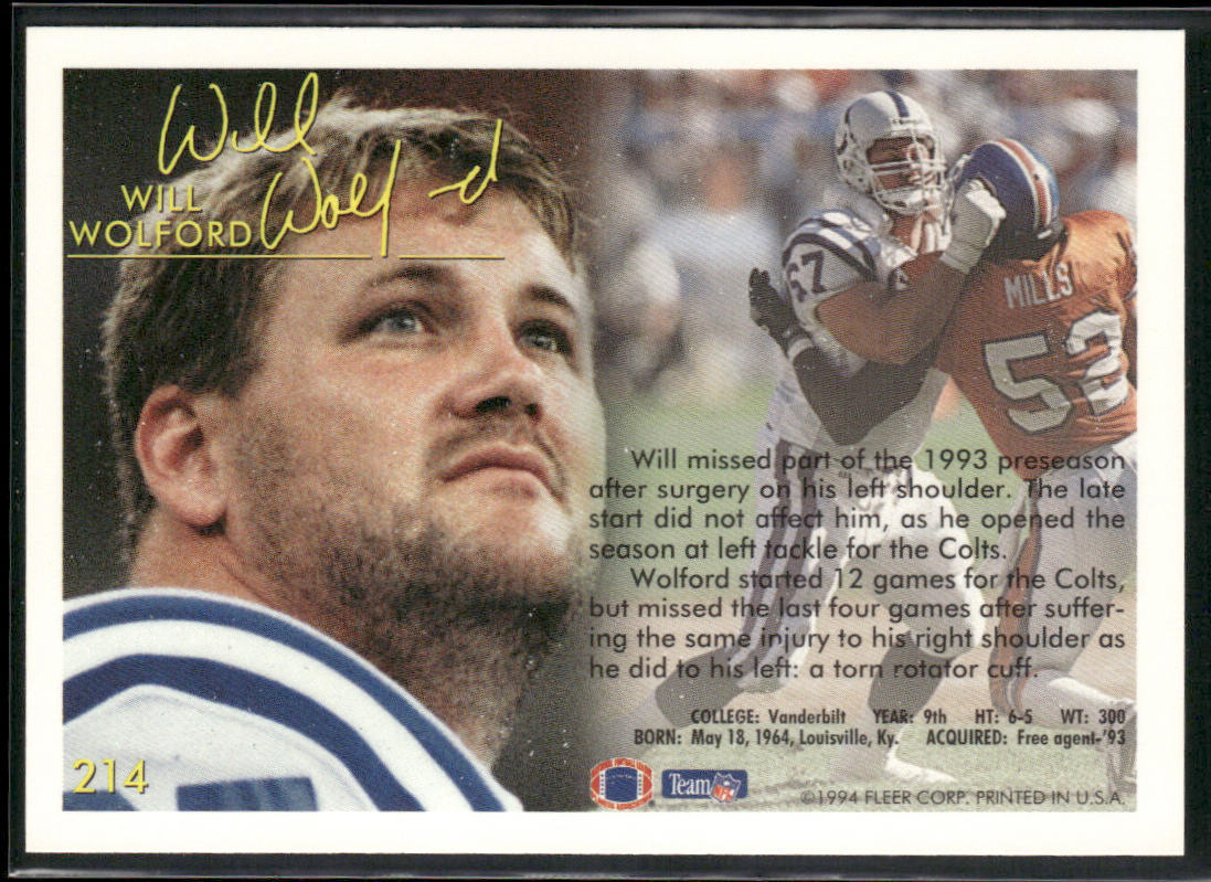 Will Wolford 1994 Fleer #214 Indianapolis Colts