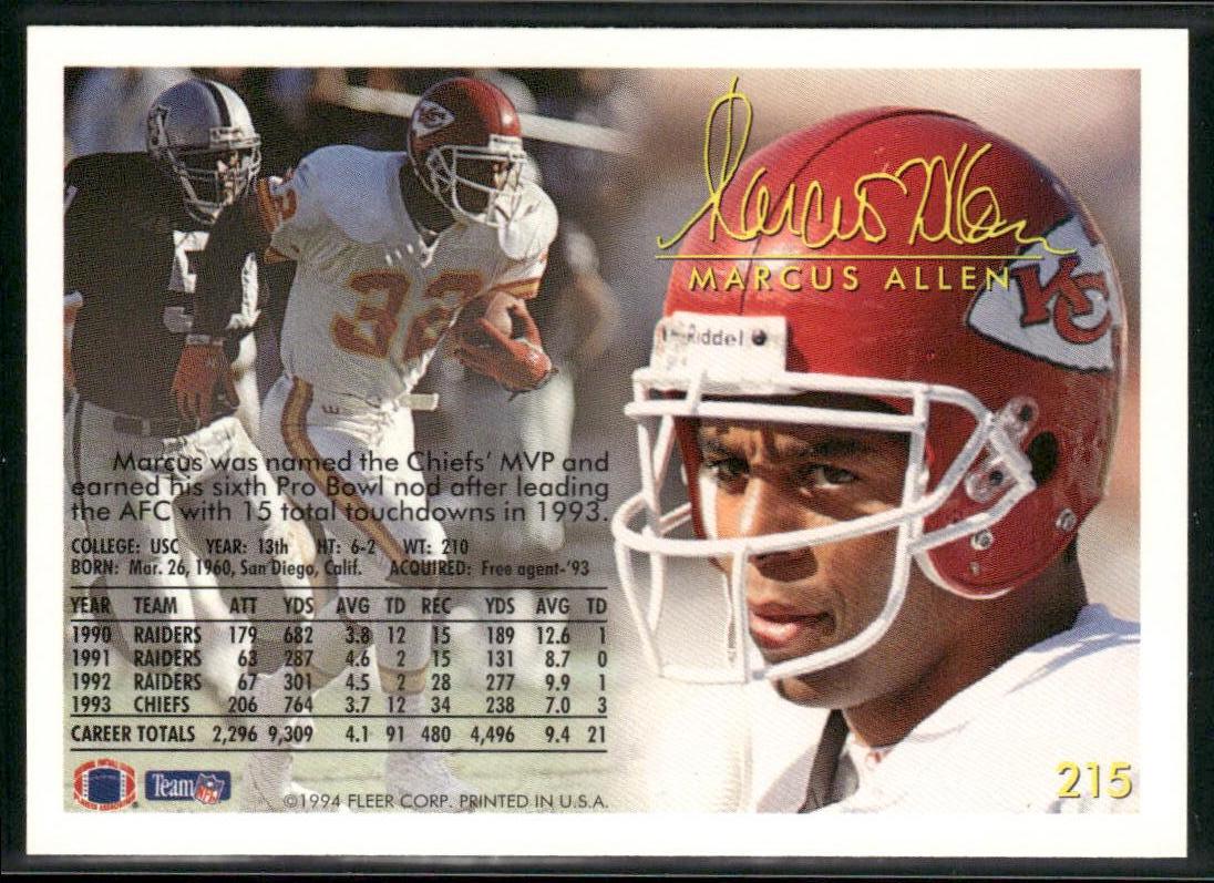 Marcus Allen 1994 Fleer #215 Kansas City Chiefs