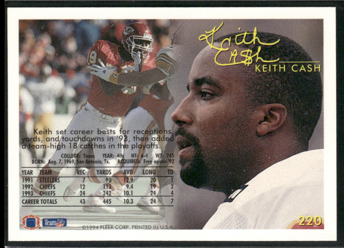 Keith Cash 1994 Fleer #220 Kansas City Chiefs