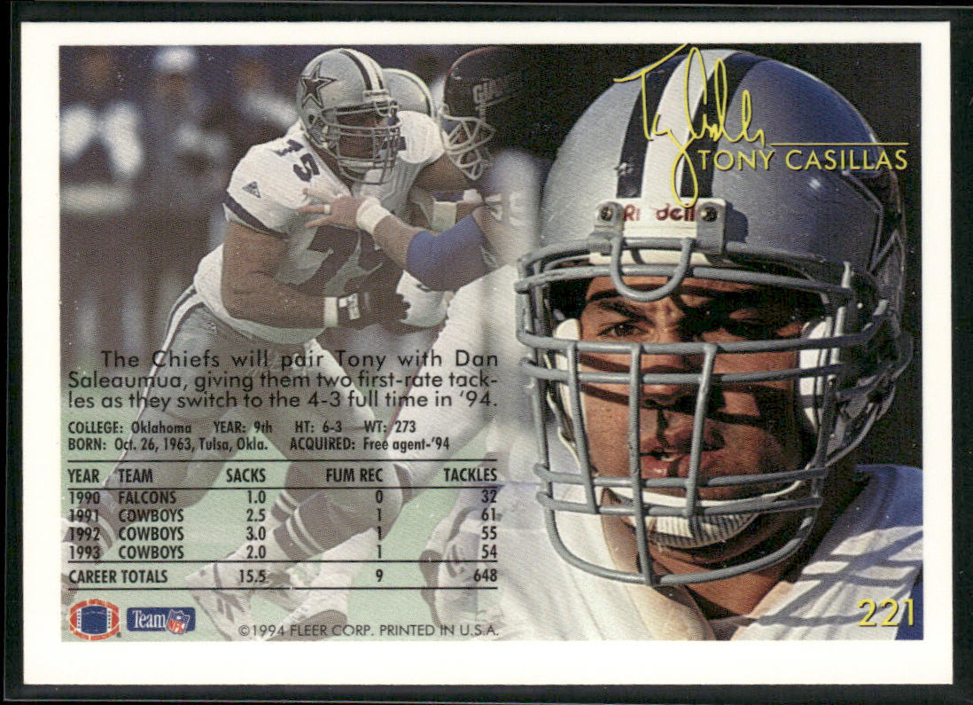 Tony Casillas 1994 Fleer #221 Kansas City Chiefs