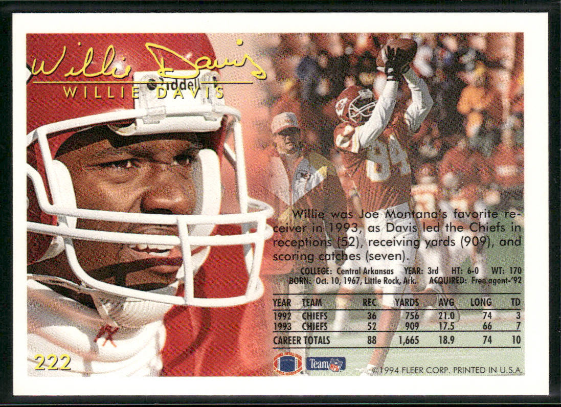 Willie Davis 1994 Fleer #222 Kansas City Chiefs