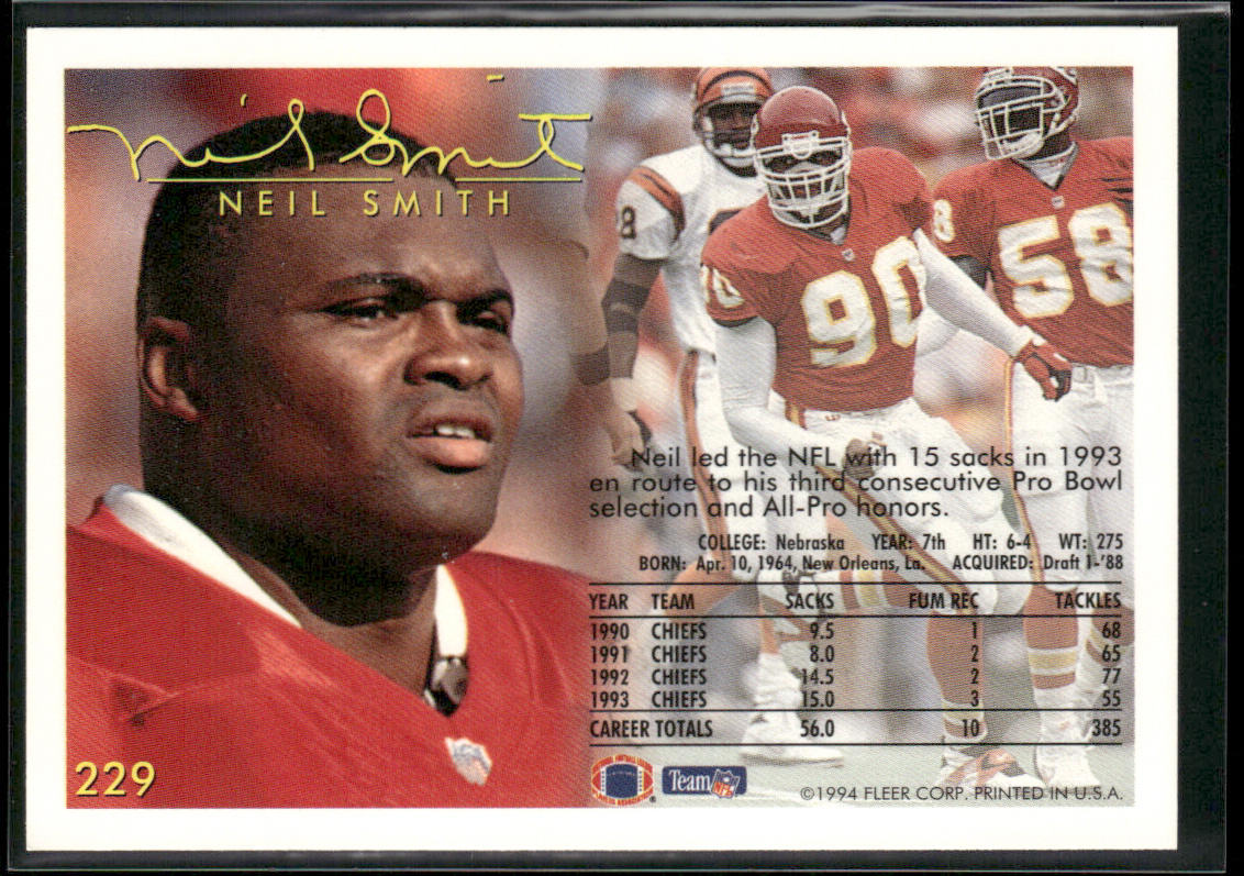 Neil Smith 1994 Fleer #229 Kansas City Chiefs